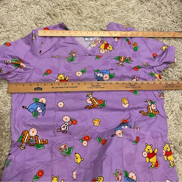 Disney Womens Medical Scrub Top Winnie the Pooh Tigger Eeyore Piglet Purple - Picture 7 of 11